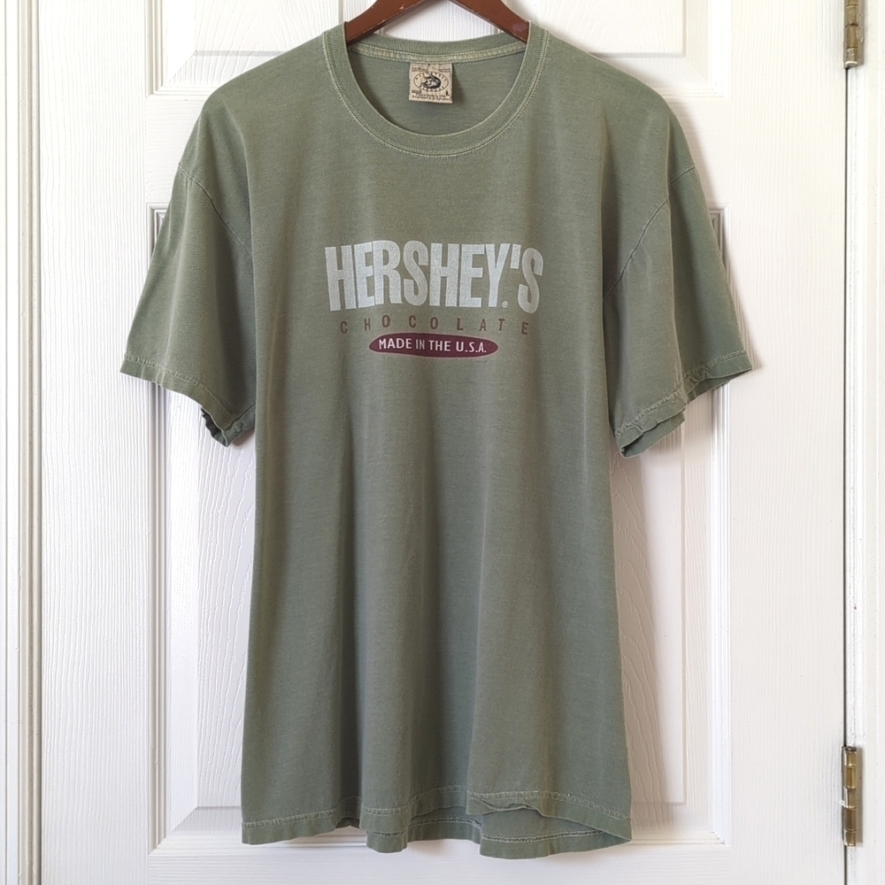 Anvil 2000 Y2K Vintage Hershey's Chocolate Short Sleeve Crewneck T-shirt Sage L - Picture 1 of 10